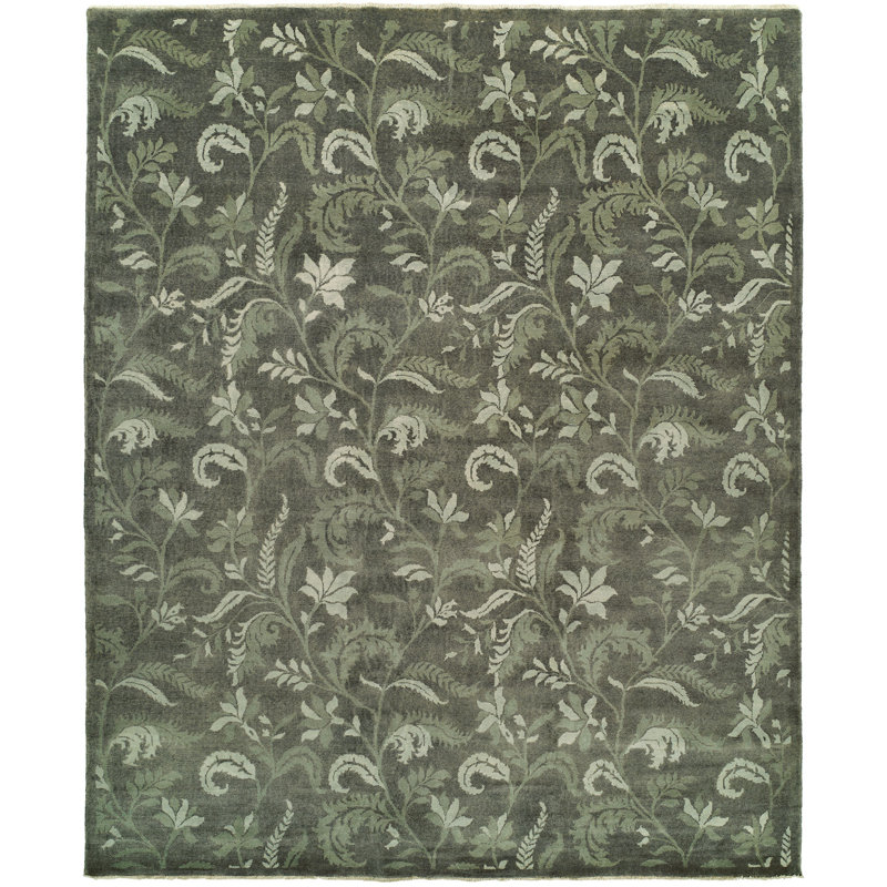 Fleur De Lis Living Hess Floral Hand Knotted Wool Green Area Rug Wayfair